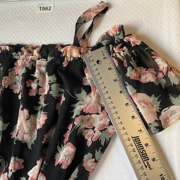 Lily Rose Women Dress M Black Floral A-Line Ruffle Belted Cold Shoulder Rompers - Picture 8 of 14